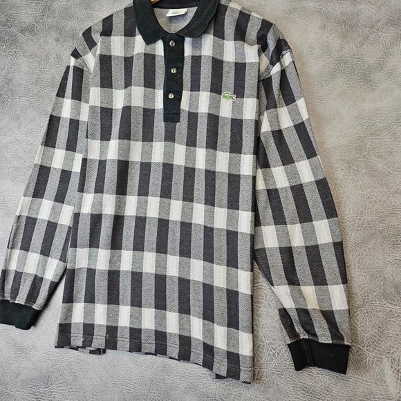 Vintage Lacoste Rugby T-shirt Polo shirt Long Sleeve Tee L Rugby Shirt check - Picture 3 of 4